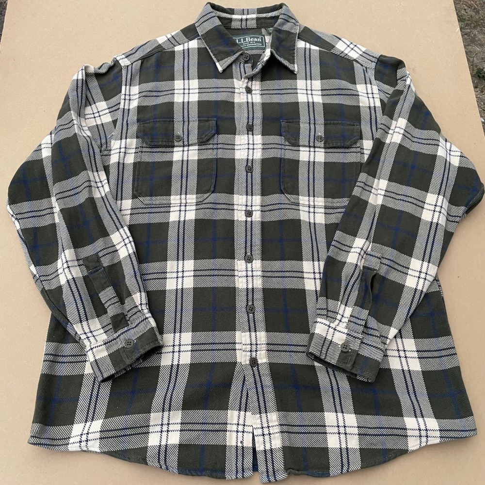L.L. Bean Flannel Shirt Mens Large Black Plaid Pre-owned Excellent Cotton Button